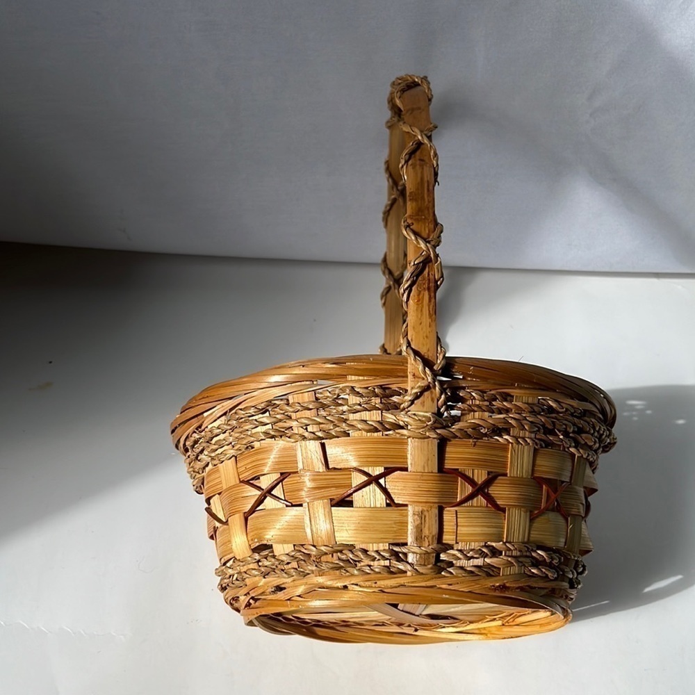 Vintage Handwoven Basket with Handle Rustic Farmhouse Cottage Decor